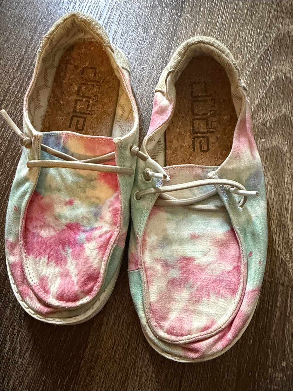 Hey Dude Kids Tie-Dye Pink Green Blue Canvas Slip-On Shoes